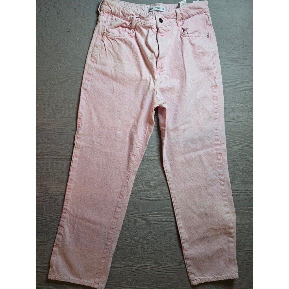 Zara Womens High Waisted Straight Leg Jeans Pink Denim Size 8 EUR 40 MEX 30